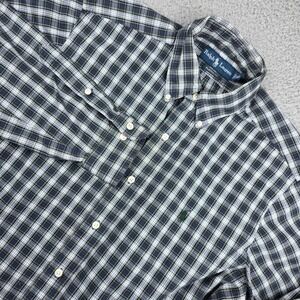 Ralph Lauren Button Down Mens 16 L Blue Green Plaid Classic Fit Long Sleeve